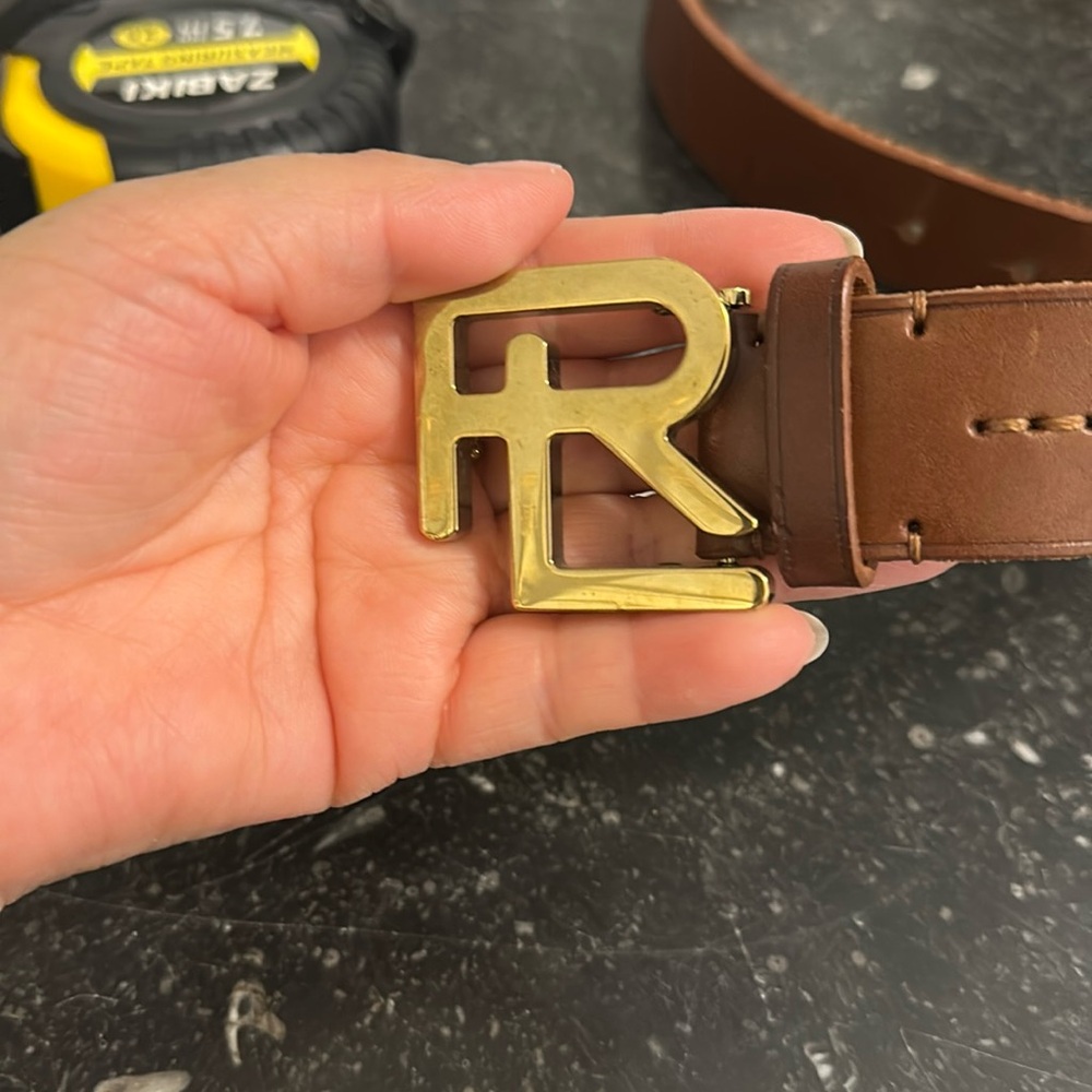 Ralph Lauren  Dark Brown Leather Belt with Brass Buckle